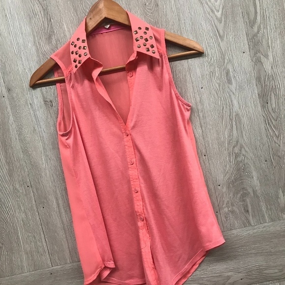 Rewind Pink Studded Collar Sleeveless Tank BB395 - Picture 3 of 7